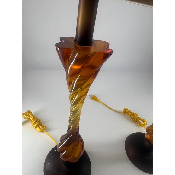 Vintage MCM Lamps Brown Amber Living Room Decor Beige Lamp Shade Set of 2 - Picture 7 of 14